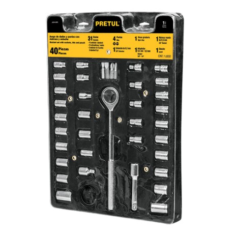 JUEGO DE DADOS C/MANERAL 40 PIEZAS PRETUL (JUDA-40PB) 23973